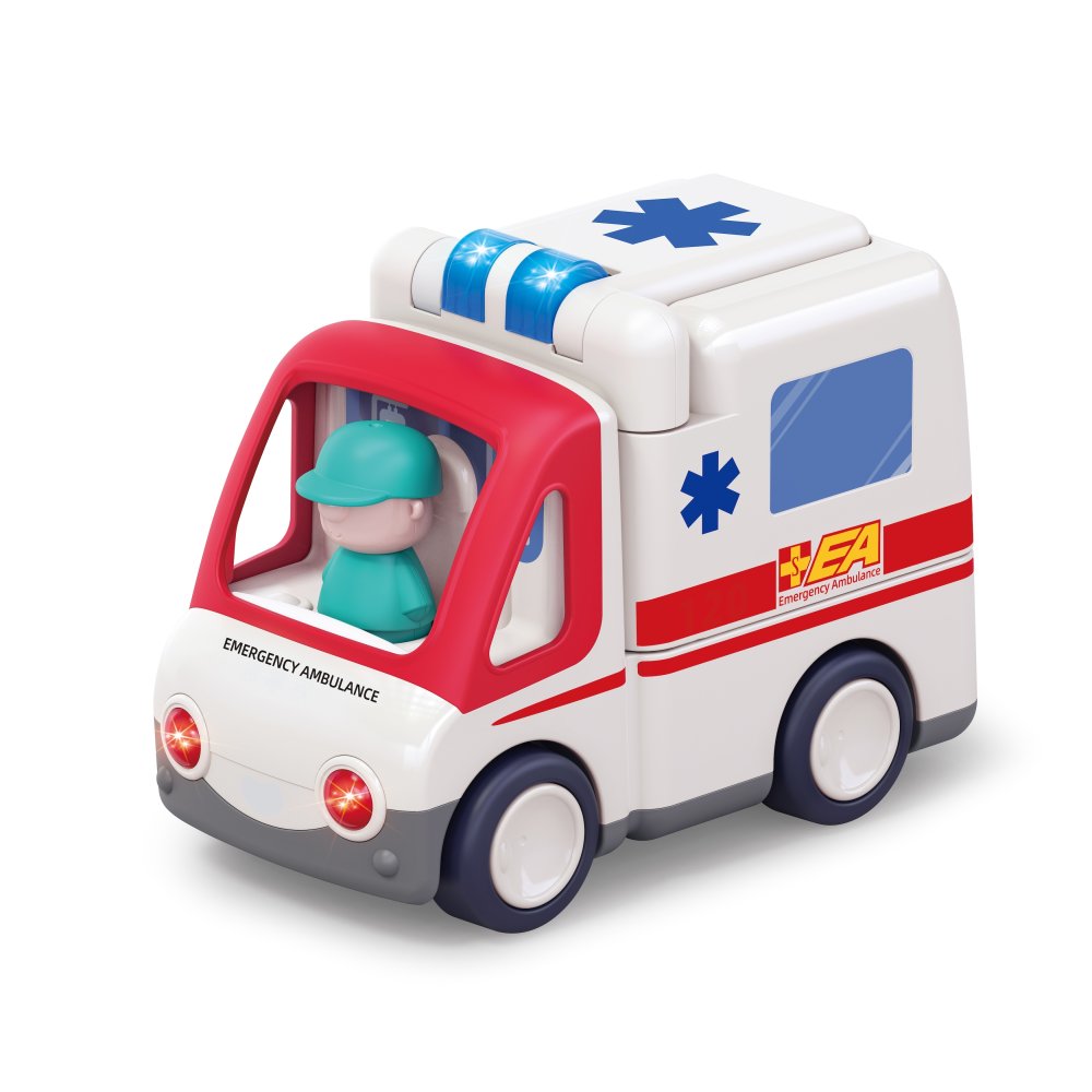 誕生日プレゼント Hola Toys オラトイズ 音がいっぱい 自分で走る きゅうきゅうしゃ 救急車 おもちゃ はたらく車 働く車 乗り物 サイレン 音が鳴る 音楽 ごっこ遊び お医者さんごっこ 人形付き ストレッチャー 体温計 注射器 知育玩具 男の子 女の子 お祝い ギフト