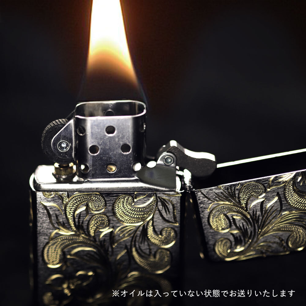 Zippo ライター ジッポライター 愛煙家 喫煙 真鍮 クロムサテーナ クロムメッキ スリムタイプ #1600 スクロール模様 5面手彫り ハワイアンジュエリー ブランド かっこいい おしゃれ ジッポーライター BY THE SEA バイザシー 彼氏 夫 男性 メンズ プレゼント ハロウィン 【品番：FL103C】