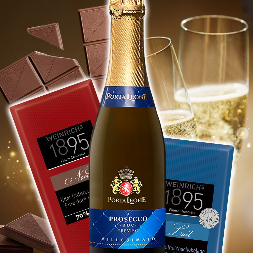 ワイン スイーツギフト イタリア スパークリングワイン辛口 375ml ハーフボトル ドイツ チョコレート ダーク ミルク ギフト箱付 メッセージカード 内祝い 誕生日 女性 御祝 両親 送料無料
