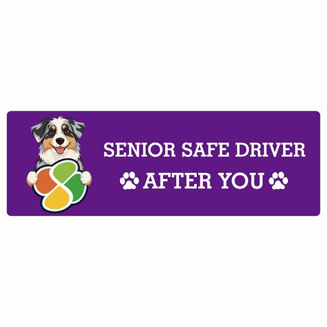 カーサイン 高齢者マーク SENIOR SAFE DRIVER オーストラリアンシェパード ステッカー シール 長方形 15x5cm 肉球 日本製 車