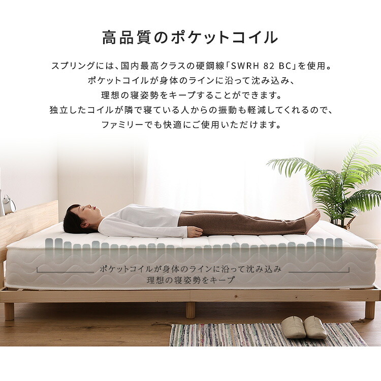 日本製ポケットコイルマットレス【nukkua-ヌックア-】(セミダブル) 高品質 コンパクト 高反発 厚さ23cm 省スペース 抗菌 防ダニ 防臭 リバーシブル 敷きマット 寝具マット マットレス寝具 寝具用品 寝室用品 インテリア ポリエステル 綿