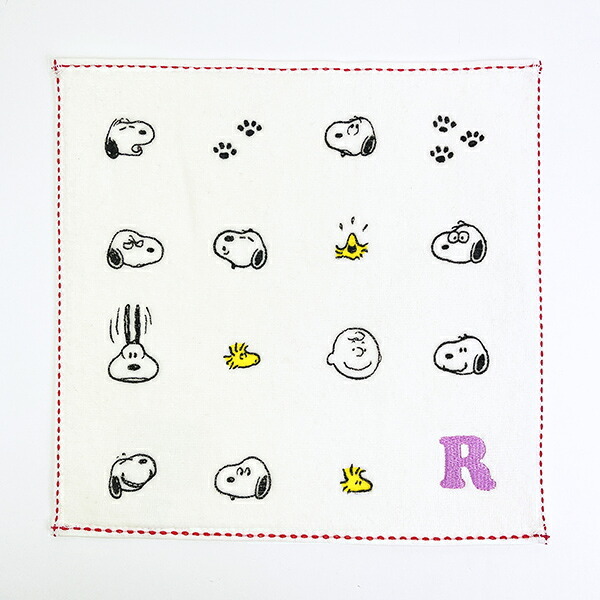 スヌーピー ミニタオル アイコン(R) イニシャル アイボリー ハンカチ SNOOPY
