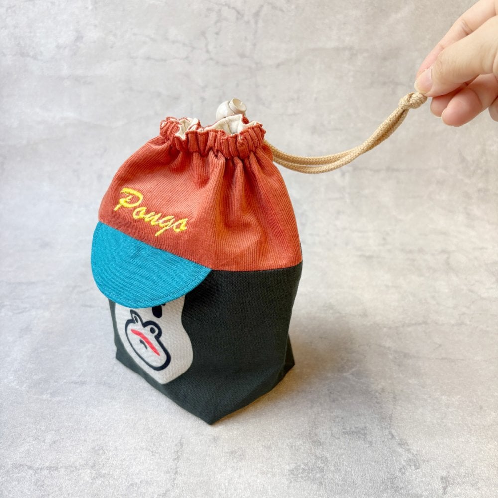 【名入れ】コーデュロイキャップごりらのころりん巾着 お弁当グッズ おにぎり入れ ランチセット サル ゴリラ アニマルグッズ 温泉グッズ オリジナルプリント