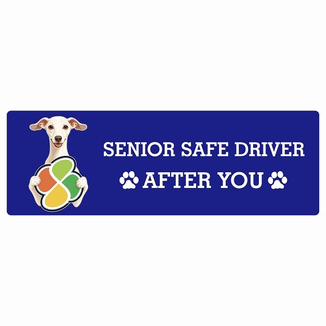 カーサイン 高齢者マーク SENIOR SAFE DRIVER イタリアングレーハウンド ステッカー シール 長方形 15x5cm 肉球 日本製 車