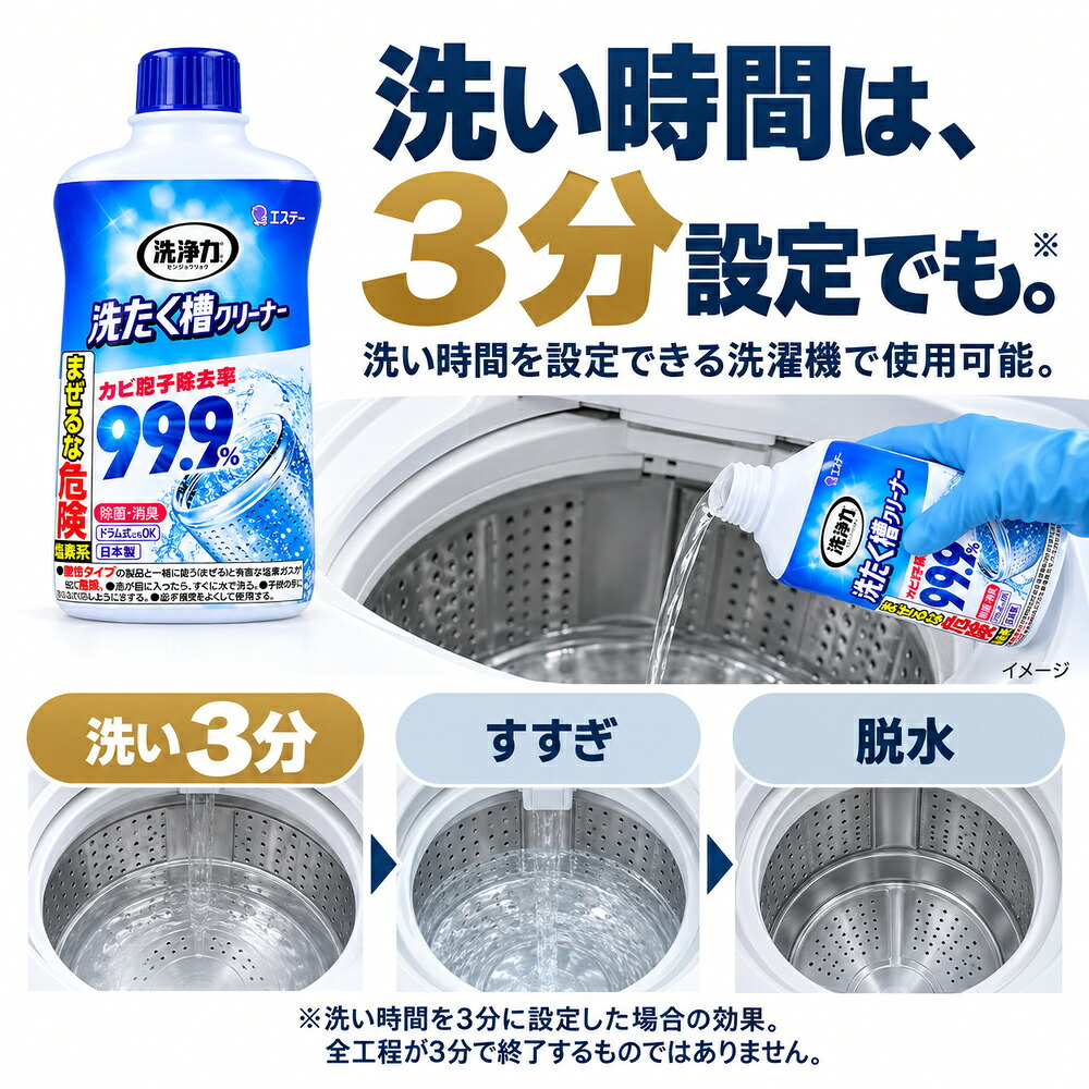 2個セット カビ胞子除去率99.9％ 洗たく槽クリーナー 550g 洗濯槽クリーナー 液体タイプ 日本製 ドラム式 縦型 黒カビ 除菌 消臭 生乾き臭 生乾き 入れるだけ ステンレス槽 プラスチック槽