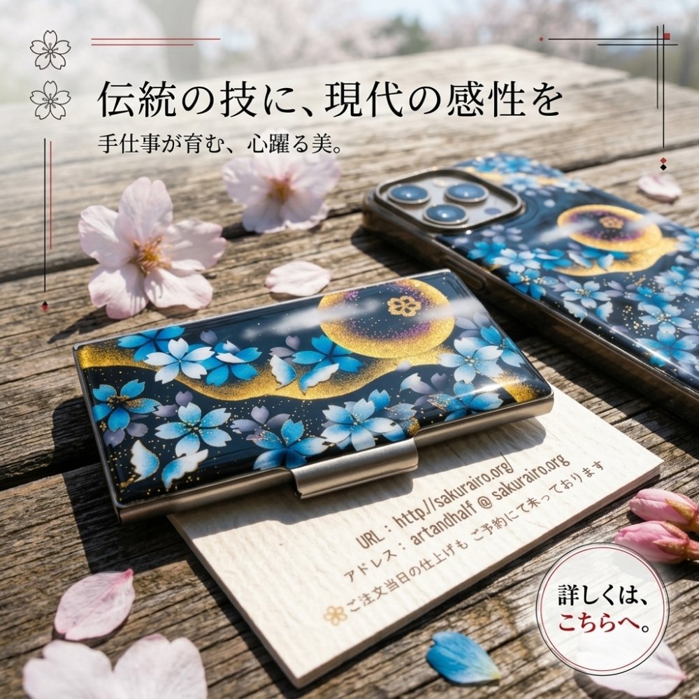 名刺入れ『芽』和柄 和風 カードケース 夜桜 伝統工芸 職人 手作り 名入れ 記念日 誕生日 ギフト 送料無料 和風 ハンドメイド 立体彩色 螺鈿風 20代 40代 50代 プレゼント お祝い 還暦 退職 卒業
