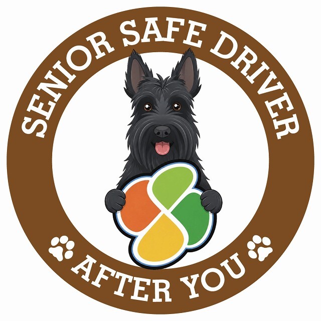 カーサイン 高齢者マーク SENIOR SAFE DRIVER スコティッシュテリア ステッカー シール 直径13cm 肉球 日本製 車
