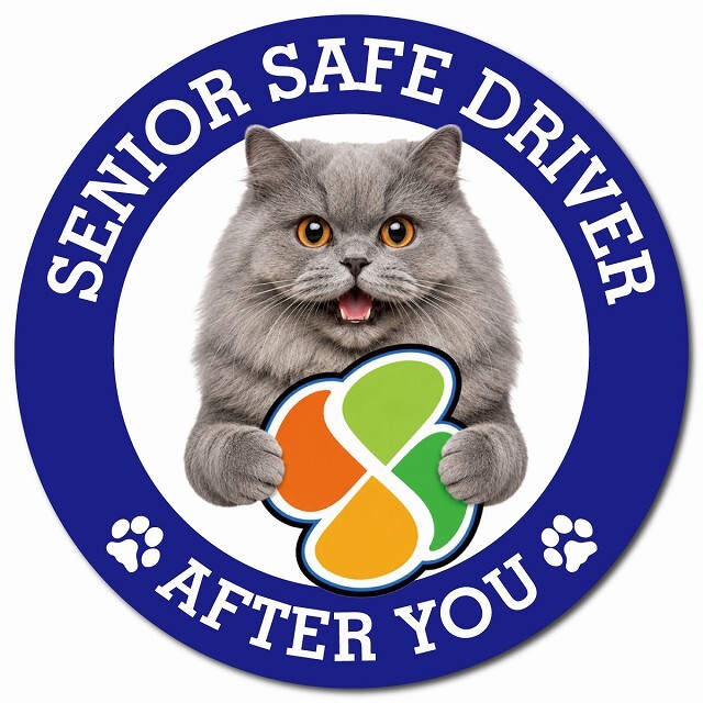 カーサイン 高齢者マーク SENIOR SAFE DRIVER ブリティッシュロングヘア マグネット 強力 直径13cm 肉球 日本製 車 ステッカー