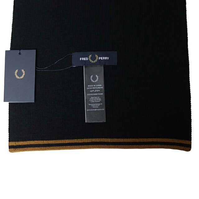 フレッドペリー FRED PERRY Merino Wool Scarf メリノウール スカーフ マフラー c3319-u12 ユニセックス Black Dark Caramel マフラー
