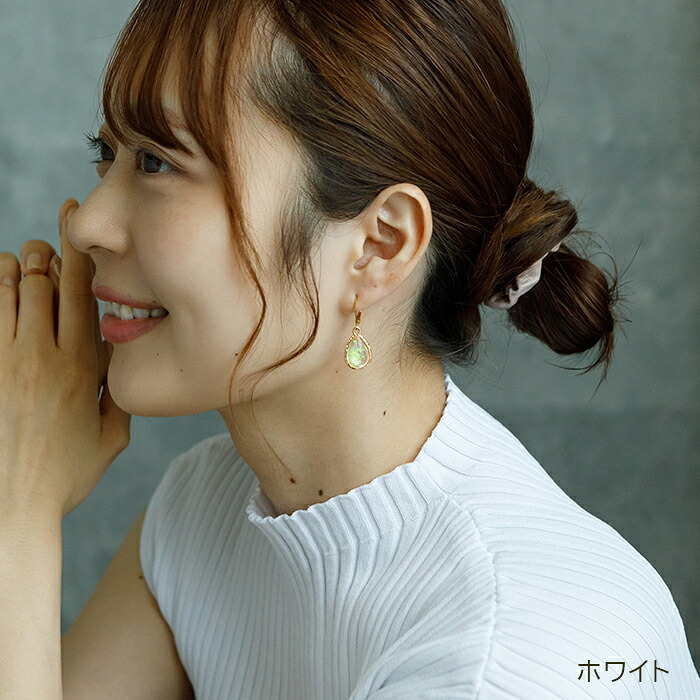 ピアス 金属アレルギー フープピアス  サージカルステンレス 落ちない 引っかからない 外れにくい 人工オパール 誕生石 ひと粒 片耳 1個