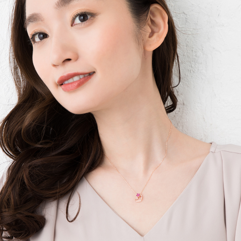 オーダーメイド オープンハート ネックレス 誕生石 2.0mm 4石 花 フラワー ハート Ties K18 18金 18K K10 10金 10K プラチナ 女性 レディース 誕生日 記念日 プレゼント ギフト 誕生日プレゼント 20代 30代 40代 妻 彼女 天然石 ダイヤモンド ダイヤ 小さい 小さめ ピンクゴールド ゴールド 選べる アクセサリー アレルギー対応 金属アレルギー