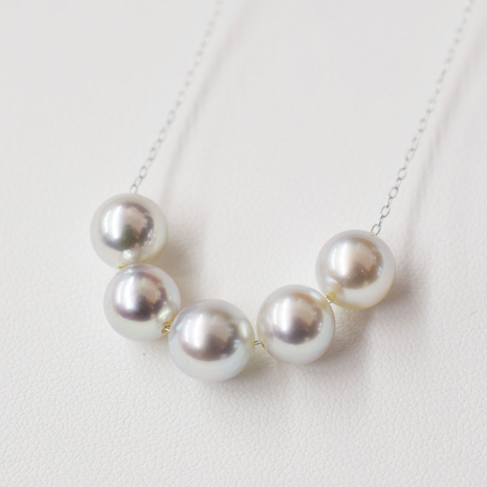 ［pearl409］8mm - 8.5mm 5連 スルーネックレス ナチュラル あこや真珠 天草 熊本 日本産