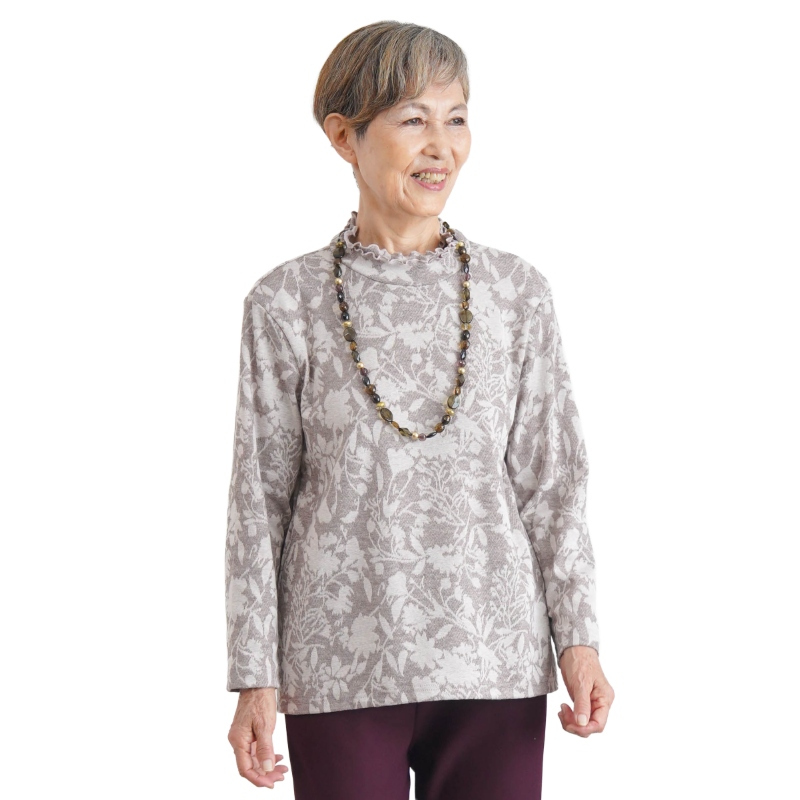 シニアファッション レディース 80代 70代 60代 90代 秋冬 あったか 長袖 [装生] 日本製 乾燥機対応 ジャカード 裏起毛 花柄 カットソー おばあちゃん 服 誕生日 プレゼント 婦人服 女性 ハイミセス ミセス 祖母 お年寄り 老人 高齢者（csf-ft6-yi0113）