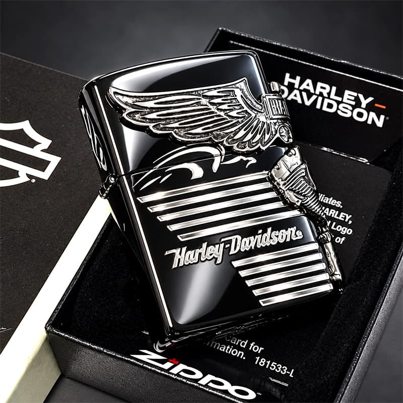 ZIPPO ハーレーダビッドソン ジッポ ライター イオンブラック＆ニッケルサテン 3面メタル 国内限定モデル 両面加工 黒銀 かっこいい おしゃれ メンズ ギフト プレゼント