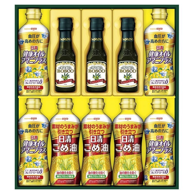 お歳暮・冬ギフト 日清オイリオ ボスコオリーブオイル&バラエティオイルギフト No50 (BM-50A) ※送料無料(北海道・沖縄・離島への配送不可)