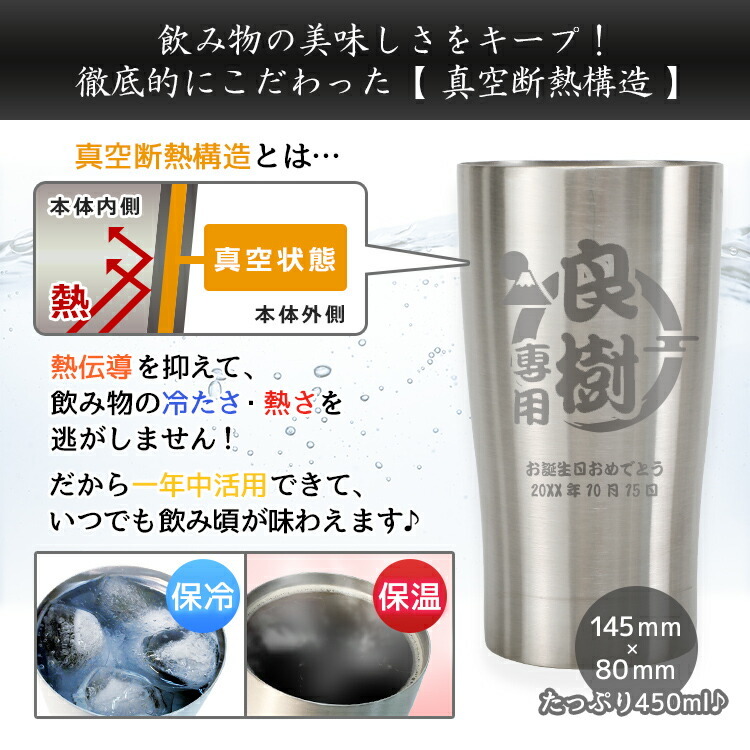 サーモス タンブラー 名入れ THERMOS スリム 400ml 名前入り 保温 保冷 ステンレス ビアタンブラー ハイボール ギフト プレゼント 誕生日 父の日 退職祝い 定年祝い 男性 女性 即日発送 縁起物デザイン