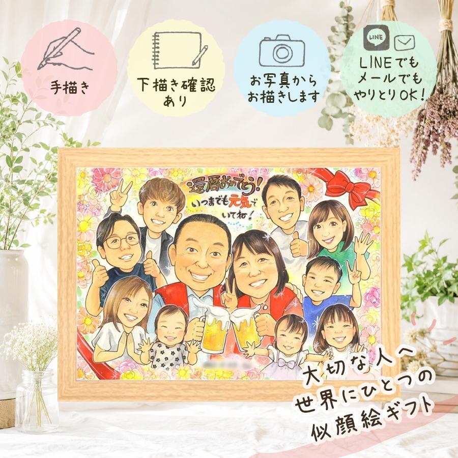 ギフト 似顔絵 還暦 贈り物 プレゼント 手描き 名入れ 還暦 お祝い 誕生日 60歳 記念日 大人数 お父さん 両親 お母さん 家族 下書き確認 修正無料 名入れ 喜ばれる 実績多数 一生もの かわいい 長寿 思い出 60歳 還暦 オリジナル 感謝 贈答品 米寿祝い カラフル 感動 ホワイトデー お祝いの品 古希祝い 二次会 クリスマス 色紙 披露宴 キレイ