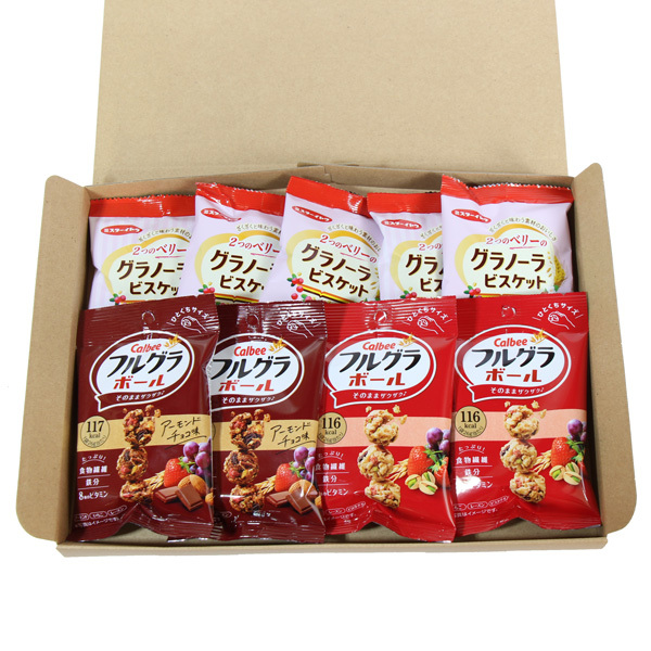 (全国送料無料) お菓子 詰め合わせ 栄養たっぷりお菓子セット ミスターイトウ グラノーラビスケット＆カルビー フルグラボール（計9コ） メール便 (omb10142)