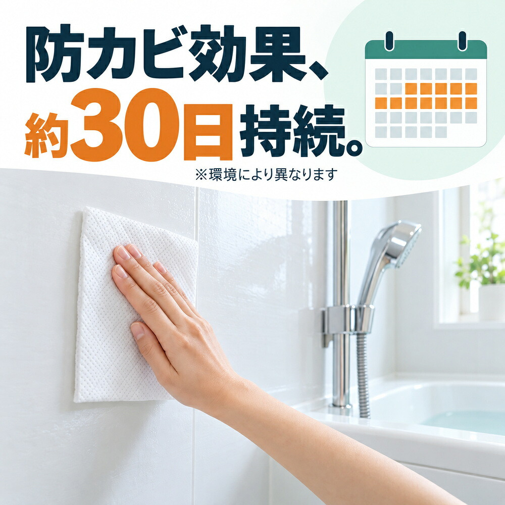 40枚入 カビトルデス 洗浄＆防カビシート ウェットタイプ 大判厚手 防カビ剤 消臭 除菌 カビ防止 お風呂掃除 浴室 掃除シート 拭き掃除 汚れ落とし