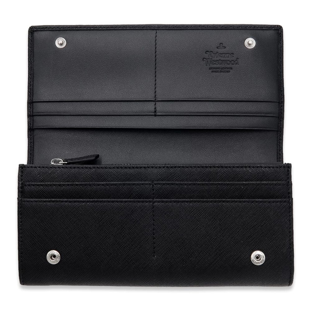 ヴィヴィアンウエストウッド 財布 長財布 メンズ レディース Vivienne Westwood 51120005 L001N LA N402 ブラック 黒 サフィアーノ 本革 小銭入れあり かぶせ フラップ オーブ ロゴ ギフト プレゼント
