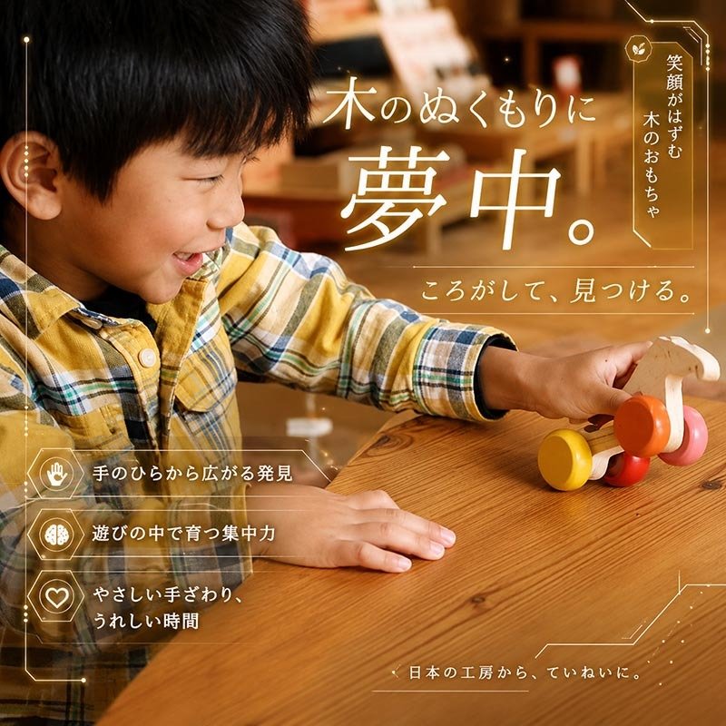 [日本製安心おもちゃ]　がらがら馬 [愉快で楽しい木のおもちゃ 日本製 木のおもちゃ 車 押し車 カタカタ 知育玩具 誕生祝い 赤ちゃん おもちゃ 6ヶ月 1歳 2歳 3歳 誕生日ギフト 出産祝いに♪男の子 女の子 木工職人手作り 親子 木育 家族 マッサージ 背中コロコロ ]