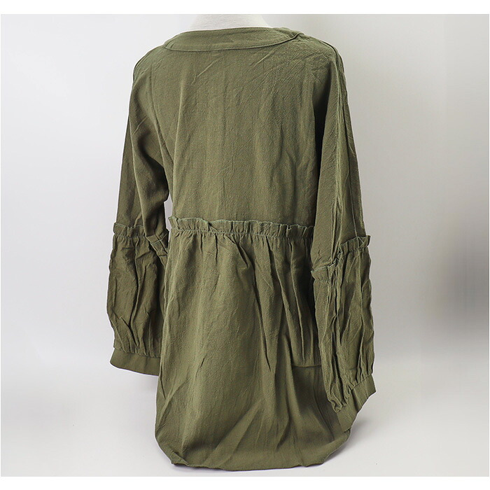 ロングシャツ 通販 長袖シャツ シャツブラウス 綿100% コットン100 大きいサイズ 体型カバー aライン ギャザーフリル ライトアウター 無地シンプル ぽっちゃり ナチュラル プルオーバー 大人可愛い 春服