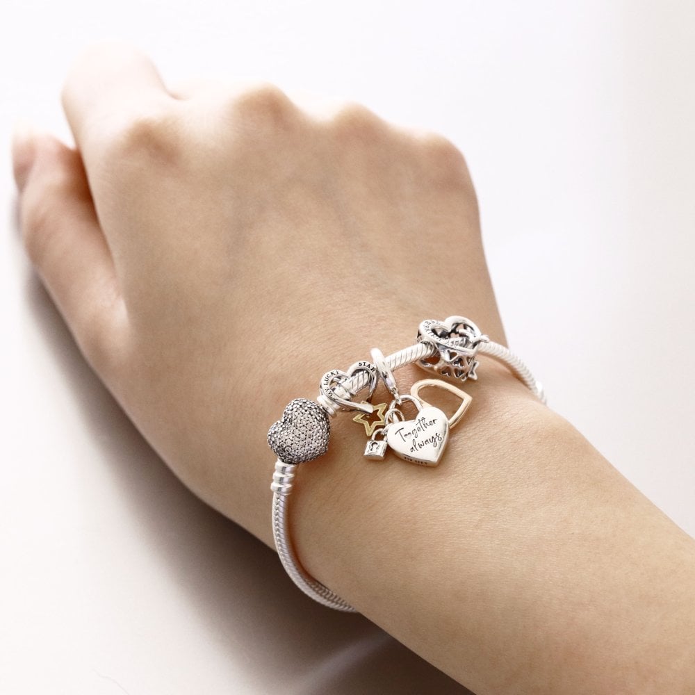 ボックス・ショッパー付 PANDORA(パンドラ) ★ Heart Padlock Double Dangle Charm ★ ハート 南京錠 ダブルダングルチャーム ★ ブレスレット カスタマイズ アクセサリー シンプル 日常使い 誕生日 記念日 母の日 プレゼント ギフト｜チャーム 単品