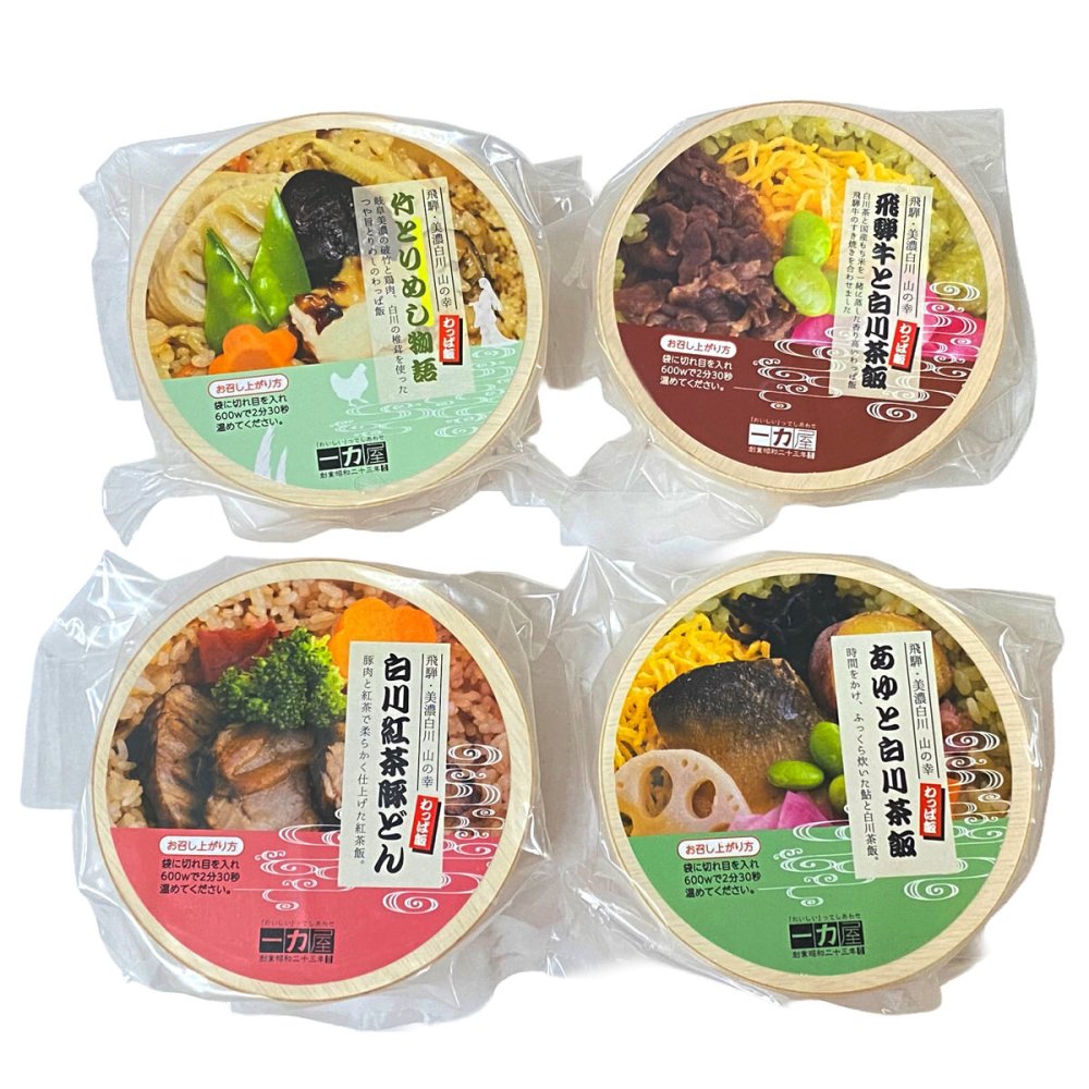 岐阜 一力屋 飛騨 美濃白川 山の幸 わっぱ飯 詰め合わせ 4種セット 弁当 ごはんもの レンチン 温めるだけ 岐阜県産 米
