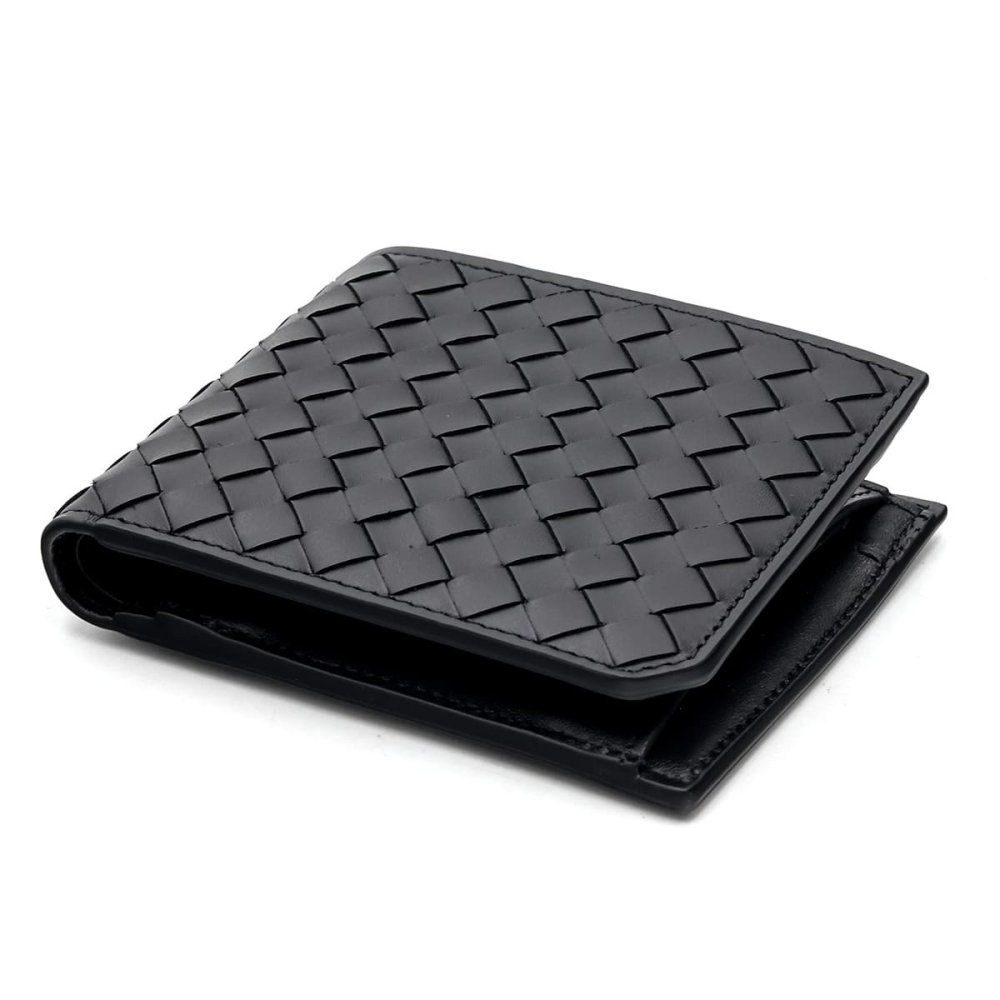 ボッテガヴェネタ 二つ折り財布 イントレチャート メンズ カーフレザー 本革 小銭入れ付き コンパクト ブラック 黒 BOTTEGA VENETA 805654 V69G1 8803