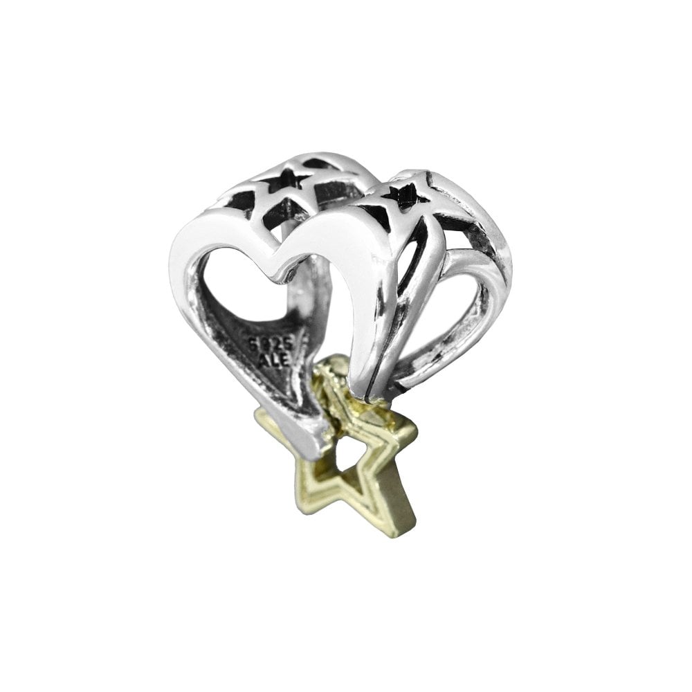 ボックス・ショッパー付 PANDORA(パンドラ) ★ Lucky Star & Heart Charm ★ラッキースター＆ハート チャーム ★ ブレスレット カスタマイズ アクセサリー シンプル 日常使い 誕生日 記念日 母の日 プレゼント ギフト｜チャーム 単品
