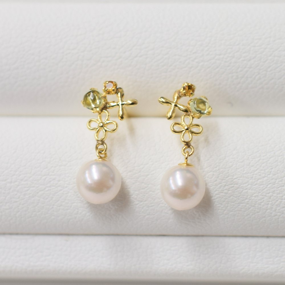 ［pearl382］5.5mm - 6.5mm 半貴石 ピアス あこや真珠 ホワイトピンク