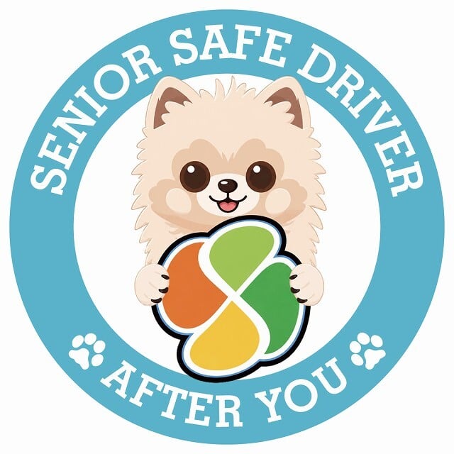 カーサイン 高齢者マーク SENIOR SAFE DRIVER ポメ柴 ステッカー シール 直径13cm 肉球 日本製 車