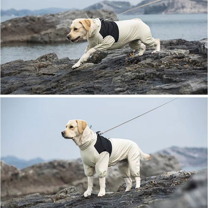 犬 レインコート フルカバー 通販 犬用カッパつなぎ ドッグウェア 背中ファスナー式 お腹泥よけカバー 雨具レインウエア お散歩グッズ 犬服 はっ水 撥水加工 着せやすい犬服 リード穴付 ハイネック仕様 フードなし設計 梅雨対策 ペット用品