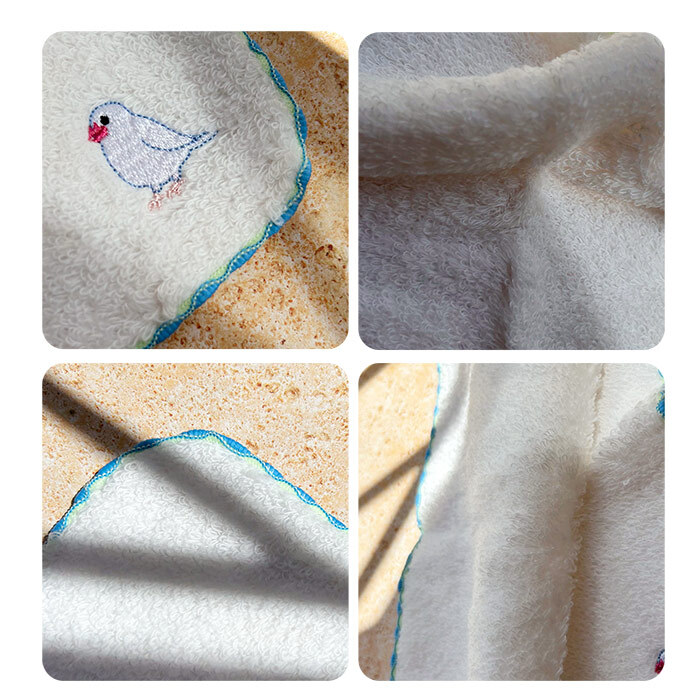 鳥ししゅうふわふわハンカチ ハンカチ タオル かわいい ワンポイント 鳥 バード 鳥刺繍 刺繍デザイン かわいい 女の子 子供 プレゼント ギフト 贈り物 かわいい 女の子 オカメインコ インコ 白 ホワイト お出かけ プチギフト ミニタオル 小さめ 小さい 彼女 鳥好き