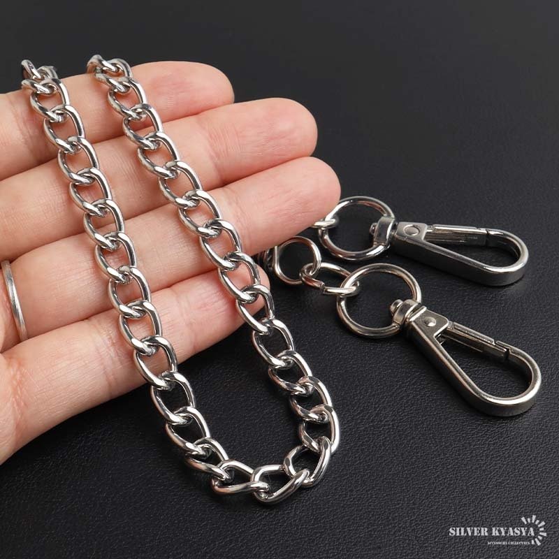 ウォレットチェーン 財布 喜平チェーン シンプル シルバー 大きめ 2クリップ 便利 ズボン アメカジ 財布紐 盗難防止 紛失防止 プチプラ メンズ 男性