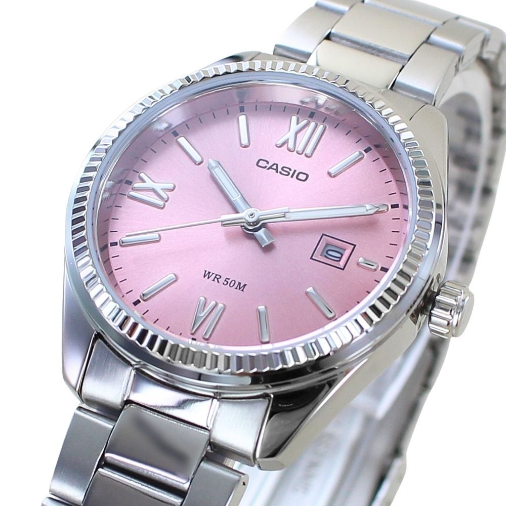 箱なし カシオ 腕時計 レディース CASIO ピンク シルバー ローマ数字 5気圧防水 日付 カレンダー 小さめ メタル 海外モデル 逆輸入 シンプル 上品 仕事 通勤 誕生日 プレゼント ギフト 成人 卒業 入学
