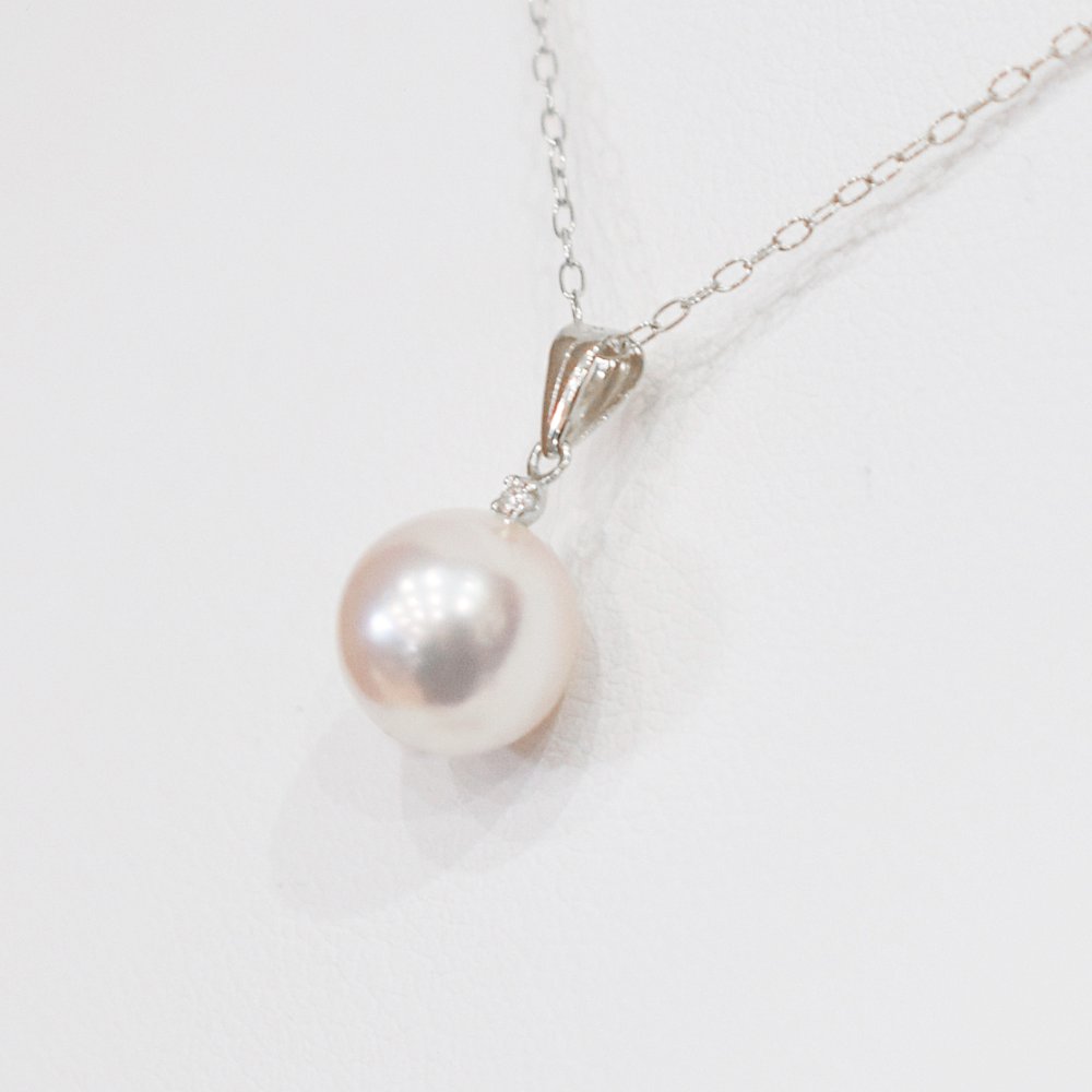［pearl615］8mm - 8.5mm ホワイトピンク ペンダント ダイヤモンド付 あこや真珠 0.01ct