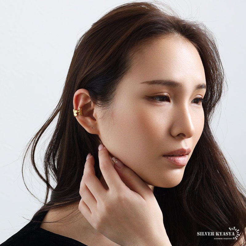 ステンレス フラワーイヤーカフ お花イヤーカフ シンプル かわいい 透かし メタル ゴールド 18KGP シルバー 片耳1点 プチプラ 耳の穴不要 痛くない レディース 女性 金属アレルギー対応フェイクピアス ノンホール イヤリング
