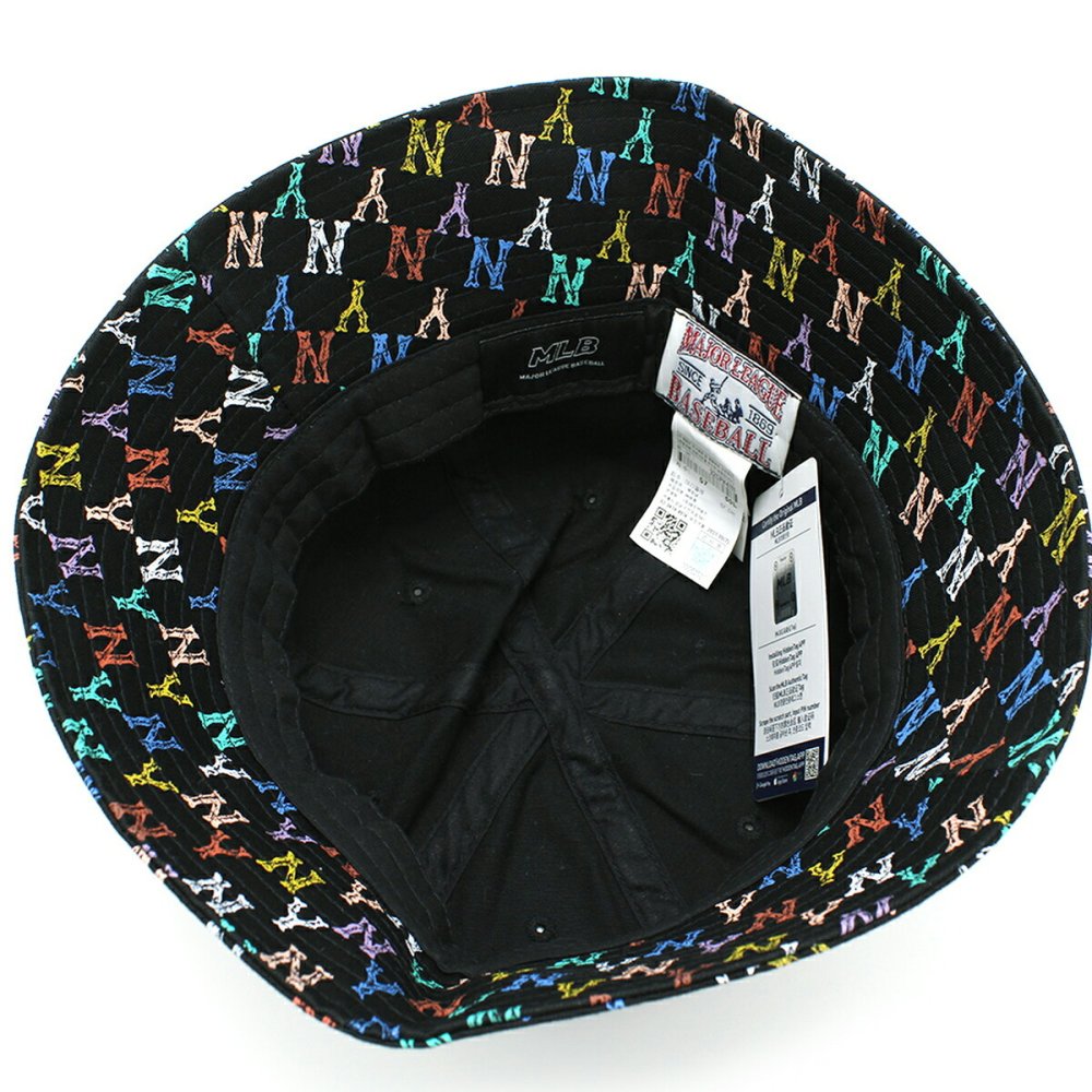 エムエルビーコリア MLB Korea バケットハット 帽子 ニューヨーク ヤンキース モノグラム レインボー ドーム 32CPH4111 50L メンズ レディース ユニセックス ブラック+レインボー 海外正規品