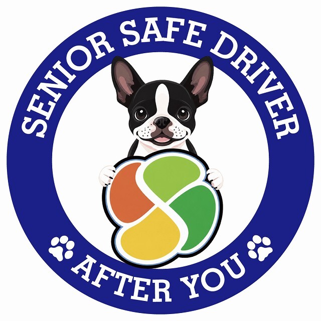 カーサイン 高齢者マーク SENIOR SAFE DRIVER ボストンテリア ステッカー シール 直径13cm 肉球 日本製 車