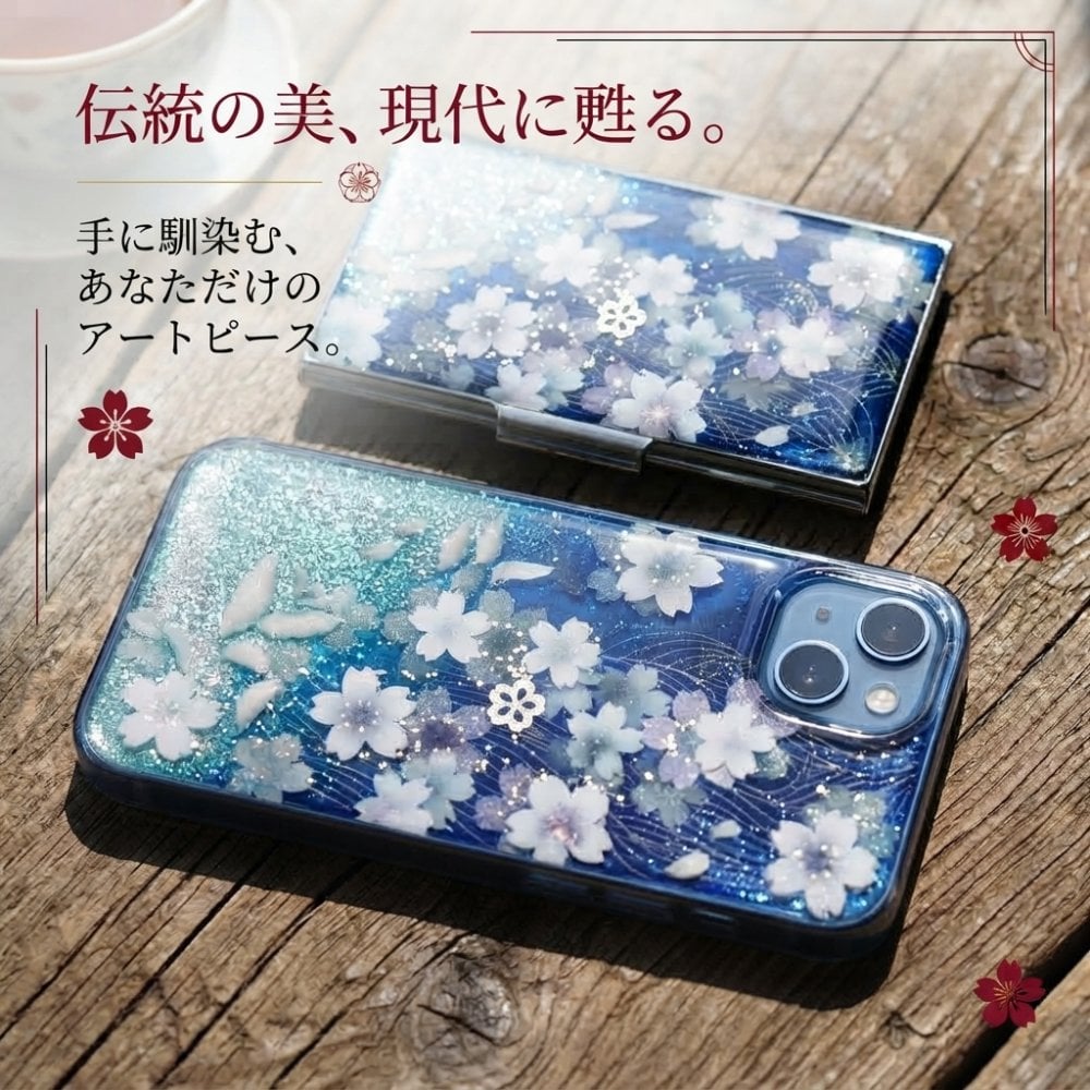 名刺入れ『間』和柄 和風 カードケース 夜桜 伝統工芸 職人 手作り 名入れ 記念日 誕生日 ギフト 送料無料 和風 ハンドメイド 立体彩色 螺鈿風 20代 40代 50代 プレゼント お祝い 還暦 退職 卒業