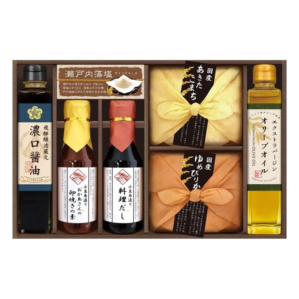 美食ファクトリー こだわり調味料とお米ギフト 7点入 調味料セット 詰め合わせ 醤油 オリーブオイル【北海道・沖縄県・離島 配送不可】