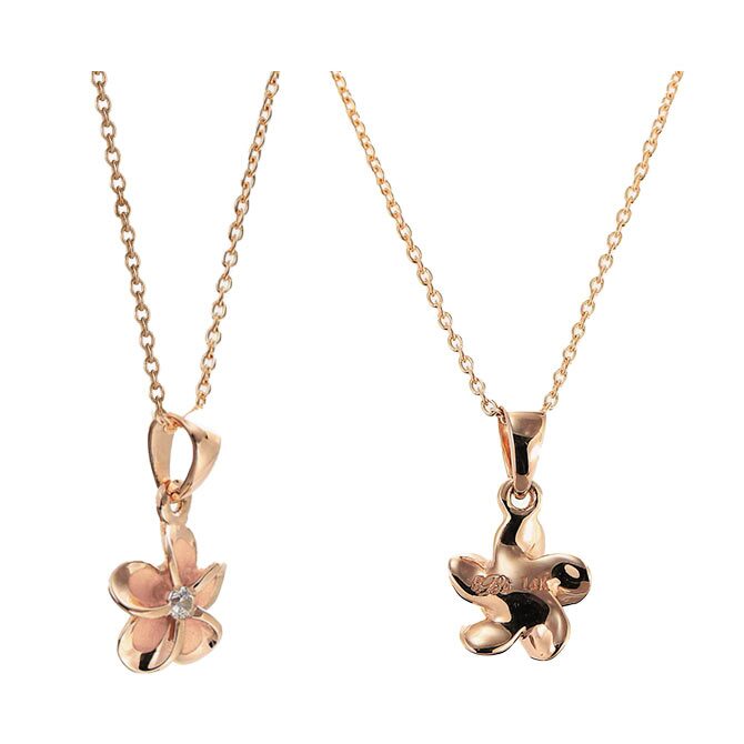 ゴールド ネックレス ハワイアンジュエリー ネックレス ピンクゴールド ネックレス プルメリア 14K K14ピンクゴールド ダイヤモンド ジルコニア K10 10Kあずきチェーン太0.7mm ギフトラッピング可能 彼女 妻 女性 レディース プレゼント ハロウィン 【品番：CG-GP109R】