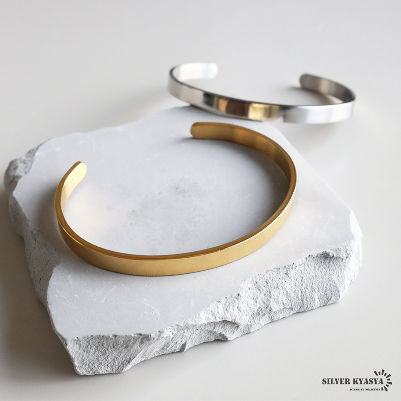 ステンレス 幅6mm 平打ちバングル シンプル 4カラー ブレスレット レディース メンズ ユニセックス アクセサリー 手首 大人 きれいめ カジュアル ミニマル ベーシック 重ね付け おしゃれ デイリー 男女兼用 金属アレルギー対応