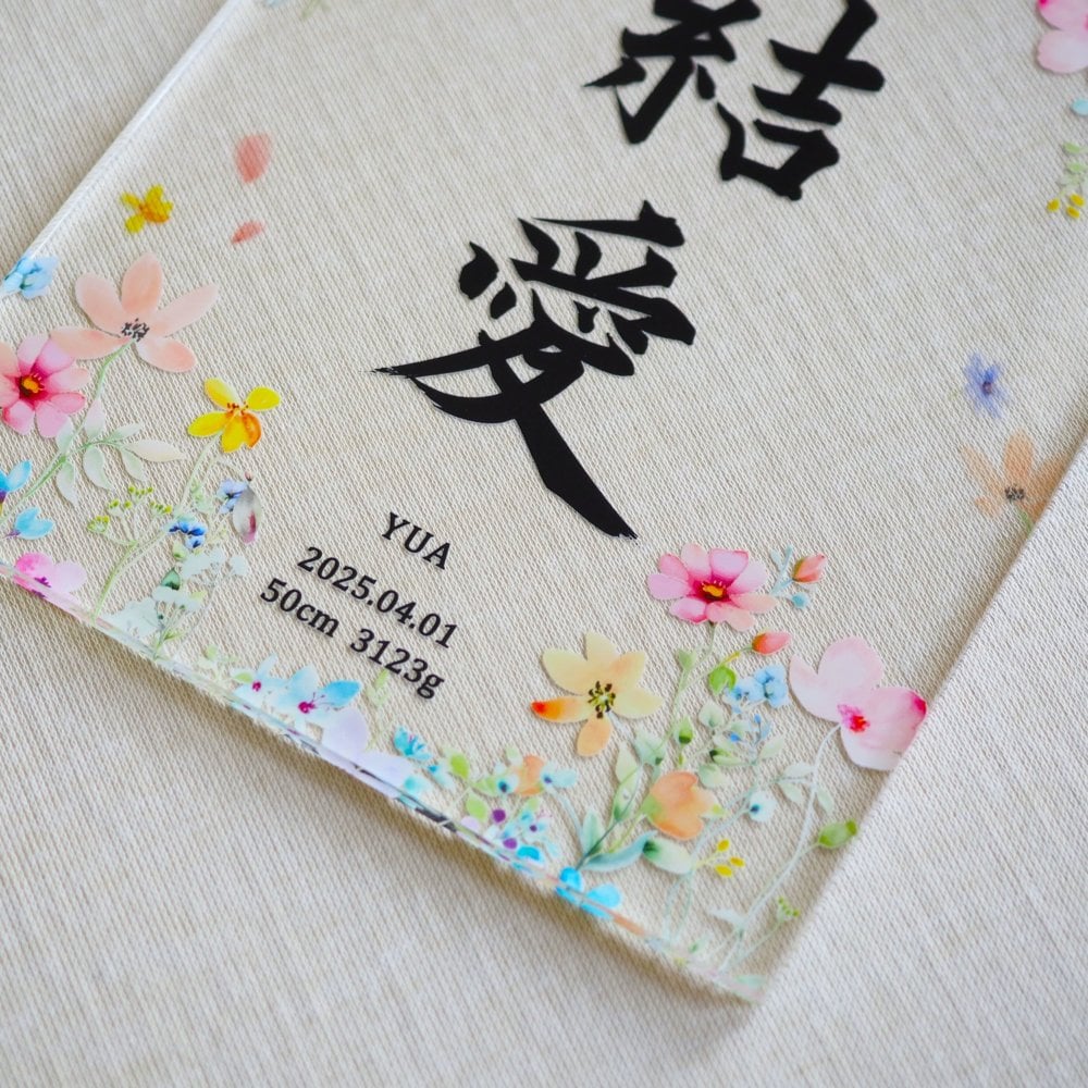 【アクリル命名書・フラワー】送料無料 シンプルでおしゃれな手書き命名書 お七夜 出産祝い 内祝い