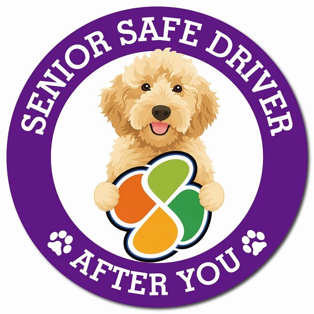 カーサイン 高齢者マーク SENIOR SAFE DRIVER オーストラリアンラブラドゥードル マグネット 強力 直径13cm 肉球 日本製 車 ステッカー