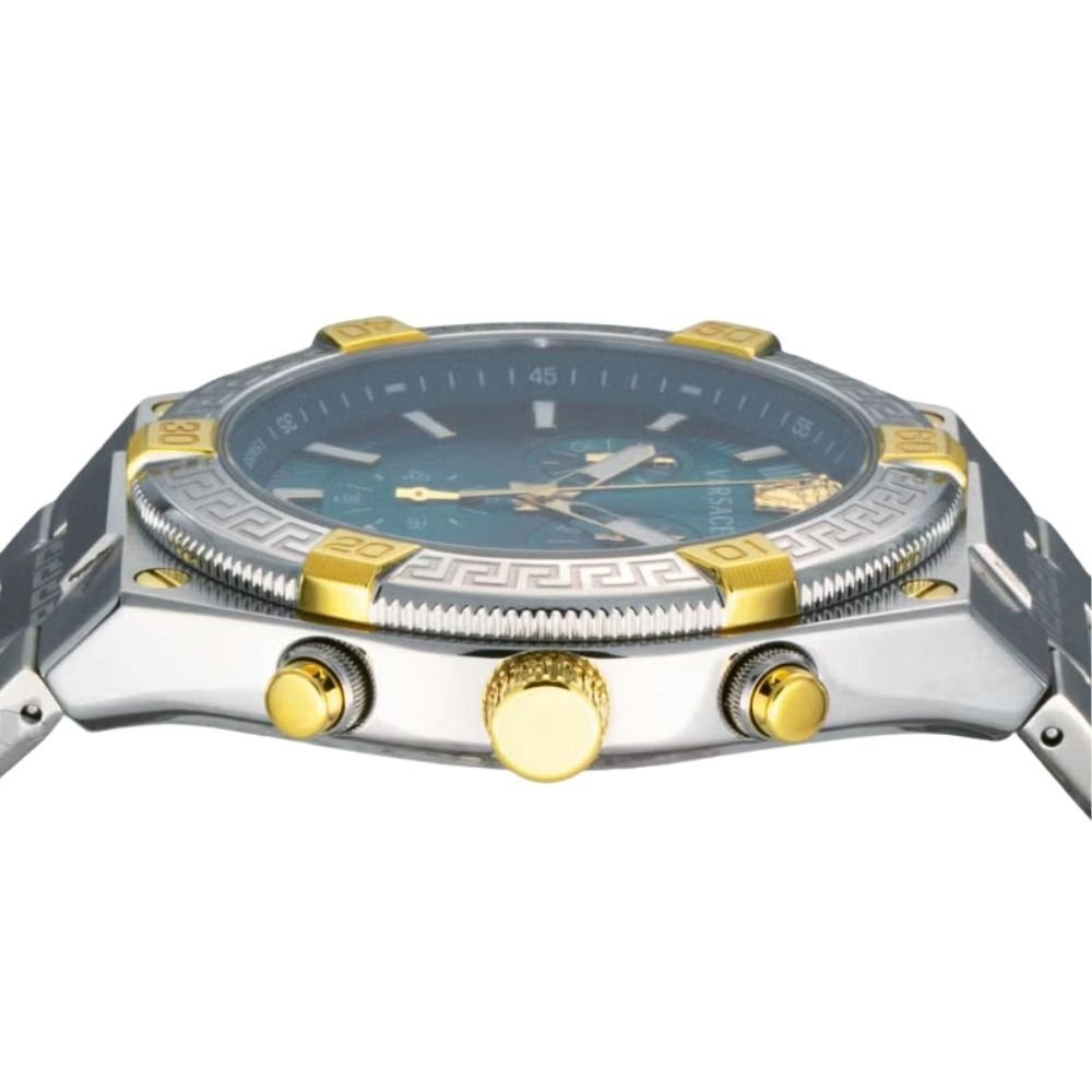 ヴェルサーチェ 腕時計 メンズ グリーン シルバー ゴールド クロノグラフ 46mm VERSACE SPORTY GRECA スポーティ グレカ スイス製 メンズ腕時計 高級 ブランド おしゃれ プレゼント ギフト 卒業 入学 お祝い