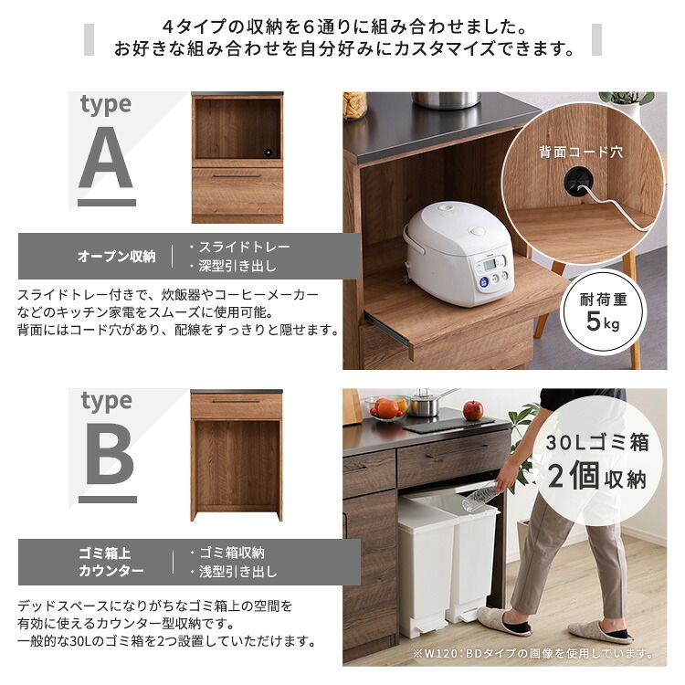 キッチンカウンター ゴミ箱収納 日本製 特殊鋼板を使った組み合わせ 【Lugo-ルゴ-】120cm 扉収納+ゴミ箱上カウンター：
