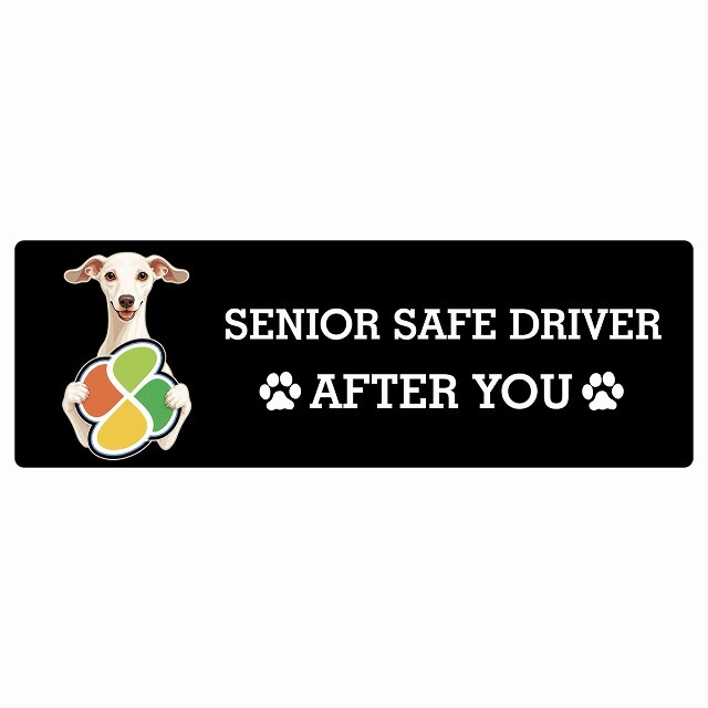 カーサイン 高齢者マーク SENIOR SAFE DRIVER イタリアングレーハウンド ステッカー シール 長方形 20x6.7cm 肉球 日本製 車