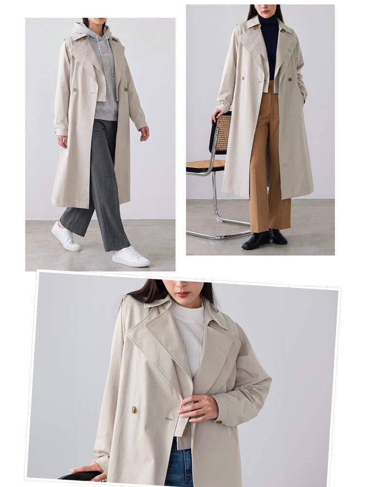 4WAY トレンチコート ロングベスト ショートジャケット 2点セット レディース HALEINE アレンヌ トレンチ コート ジャケット ベスト ストレッチ きれいめ 羽織り 通勤 秋 アウター ライトアウター レイヤード トレンチベスト 6F (08000372r)